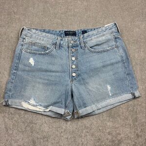 Lucky Brand Women’s High Rise Boyfriend Denim Shorts Distressed Button Fly 10